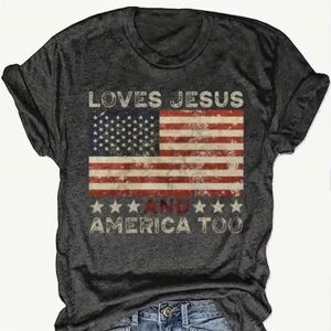 “Loves Jesus & America Too” Vintage-Style Gray Graphic T-Shirt XL, Cotton  NWOT
